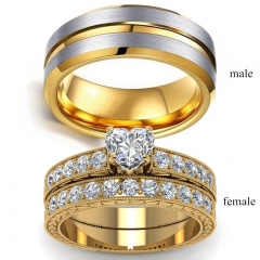 Gold Plated With Zircon Prismatic Pattern Fashion Couple Ring Manufacturer