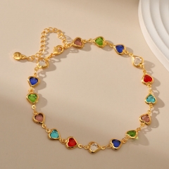 Candy Color Love Zircon Ethnic Light Luxury 18k Gold Plated Anklet Manufacturers
