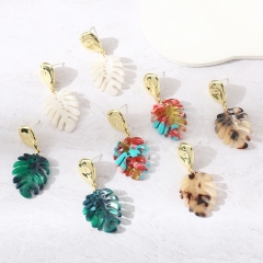 Wholesale Resin Colored Amber Leaves Fashion Leaf Earrings