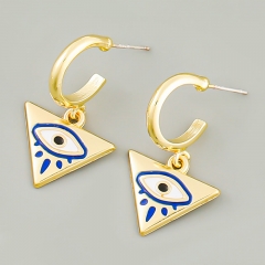 Wholesale Exaggerated Triangle Alloy Oil Dripping Eyes Bohemian Ethnic Earrings