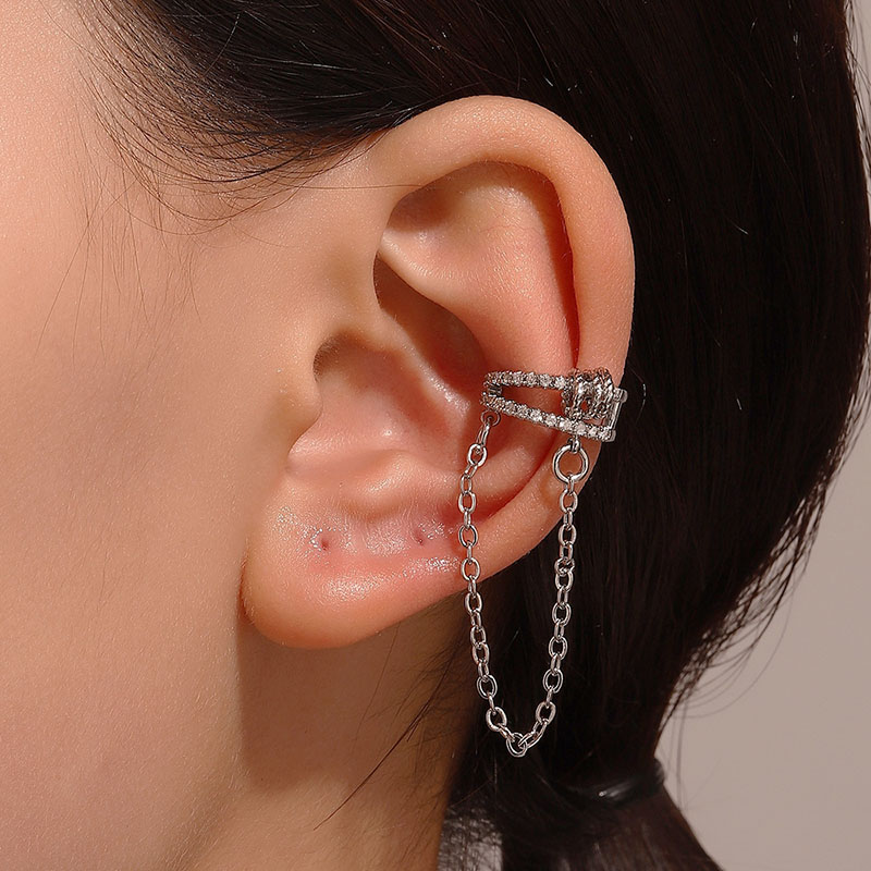 Wholesale Full Diamond Tassel Fashion Metal Geometric Hoop Ear Clips Without Ear Holes