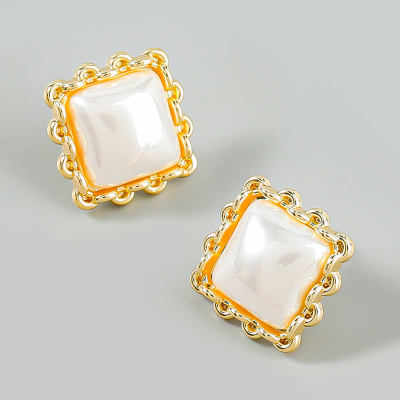 Korean Fashion Simple Lace Square Alloy With Pearl Earrings Manufacturers