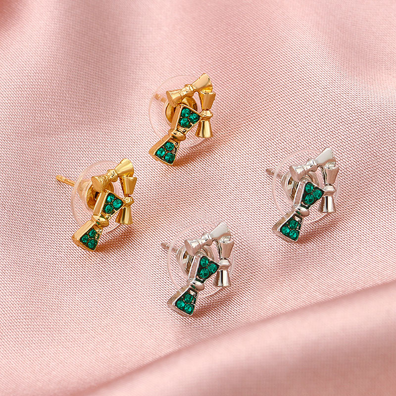 Wholesale Simple Bow Vintage Fashion Green Zirconia Geometric Earrings