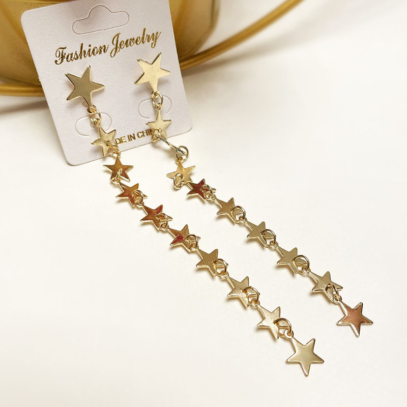 Wholesale Metal Gold Fashion Simple Long Tassel Star Ear Wire Earrings