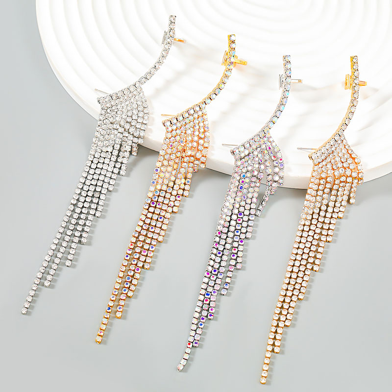 Arc Alloy Rhinestone And Diamond Long Tassel Claw Chain Earrings Manufacturers