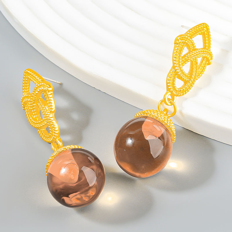 Wholesale Fashionable Geometric Floral Alloy Orb Resin Vintage Earrings