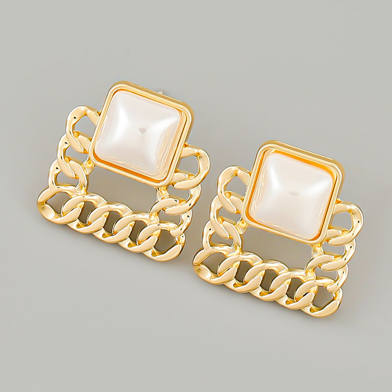 Fashion Simple Chain Type Square Alloy With Pearl Earrings Manufacturers