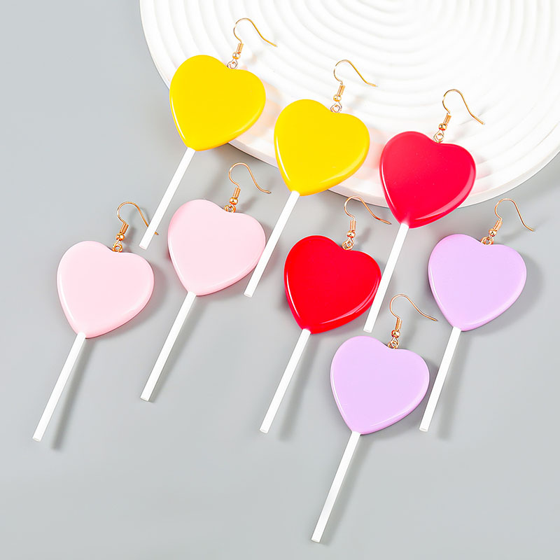 Love Heart Resin Lollipop Long Ear Hook Earrings Manufacturers