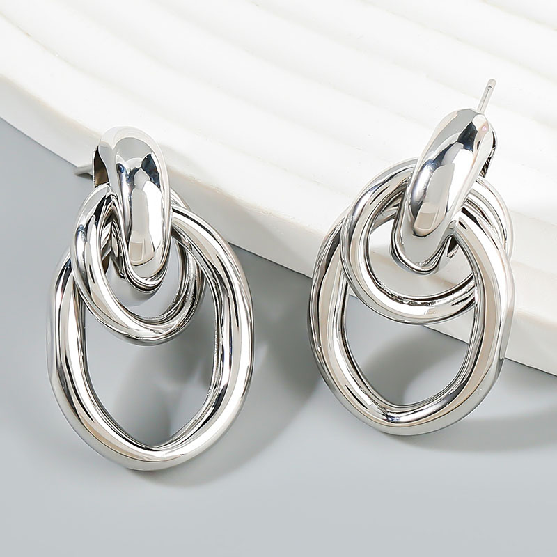 Wholesale Fashion Simple Multilayer Hoop Alloy Geometric Metal Earrings
