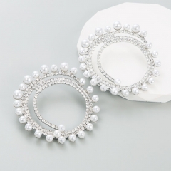 Wholesale Fashion Round Pearl And Rhinestone Earrings