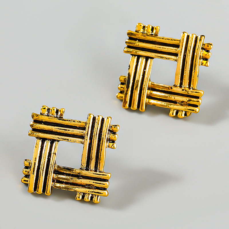 Wholesale Fashion Simple Vintage Striped Square Alloy Geometric Earrings