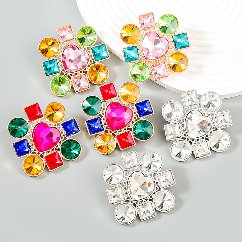 Alloy With Diamond Exaggerated Super Flash Colorful Diamond Glass Diamond Earrings Manufacturers