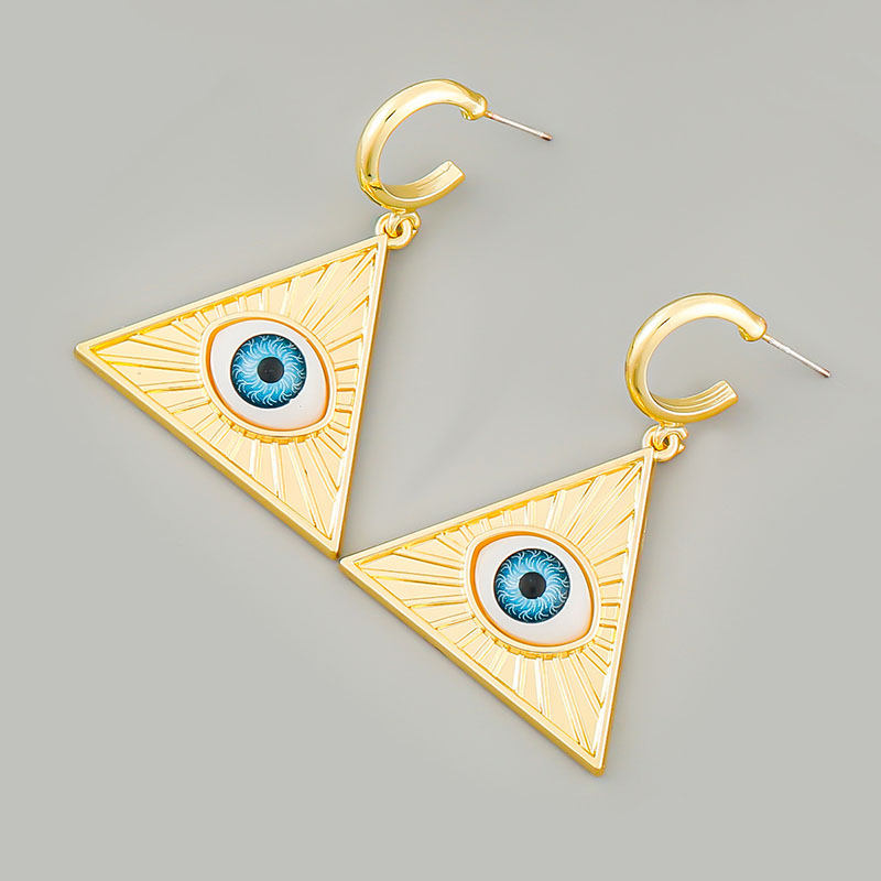 Wholesale Exaggerated Triangle Alloy Resin Eyes Bohemian Ethnic Earrings