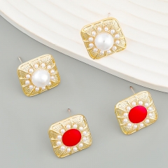 Wholesale Fashion Simple Square Alloy With Pearls Cute Korean Earrings