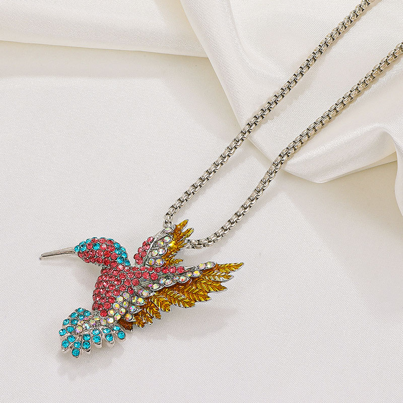 Colorful Diamond Hummingbird Necklace Vintage Fashion Woodpecker Punk Hip-hop Sweater Chain Manufacturers