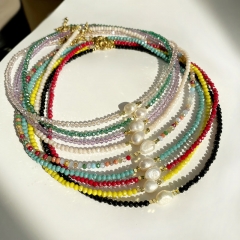 Wholesale Colorful Crystal Beaded 18k Natural Freshwater Pearl Necklace