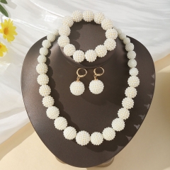 Wholesale Fashion Abs Poppy Ball Round Pearl Necklace Bracelet Earrings Set