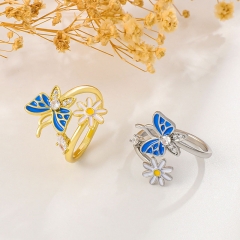 Wholesale Oil Dripping Butterfly Vintage Fashion Open Finger Ring
