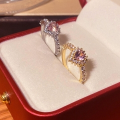 Sweet Pink Diamond Fashion Metal Geometric Heart-shaped Open Finger Ring Manufacturers