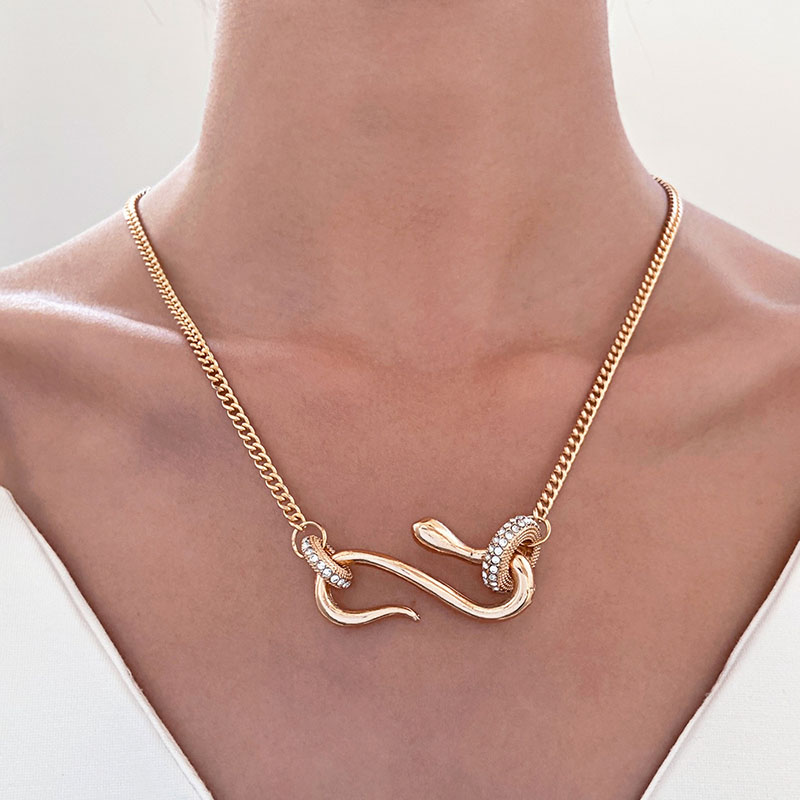 Wholesale Full Diamond Circle Spirit Snake Fashion Exaggerated Necklace