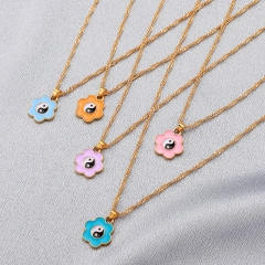 Wholesale Sun Flower Fashion Colorful Oil Drip Yin And Yang Taiji Pendant Collarbone Chain