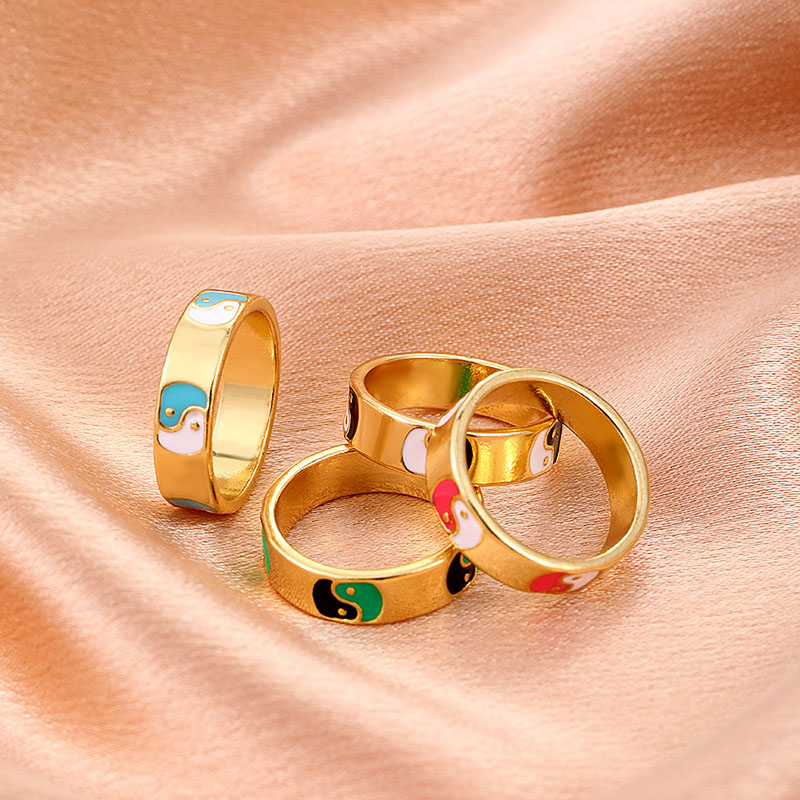 Wholesale Oil Dripping Gossip Colorful Yin And Yang Taiji Finger Ring