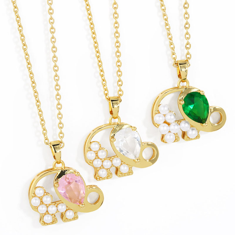 Cute Fashion Simple Diamond Pearl Small Elephant Necklace Collarbone Chain Manufacturers