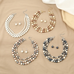 Wholesale Pearl Multi-layer Pearl Braided Necklace Earrings Set
