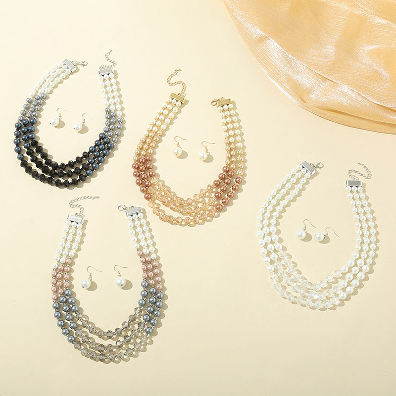 Wholesale Stacked Pearl Fashion Simple Necklace Earrings Set