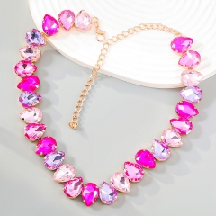 Wholesale Exaggerated Multi-layer Teardrop-shaped Glass Diamond Encrusted Necklace Sweater Chain