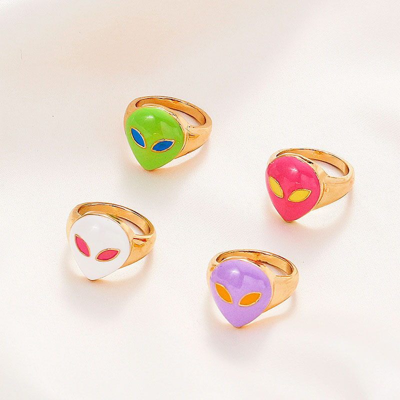 Wholesale Oil Dripping Alien Colorful Geometric Finger Ring