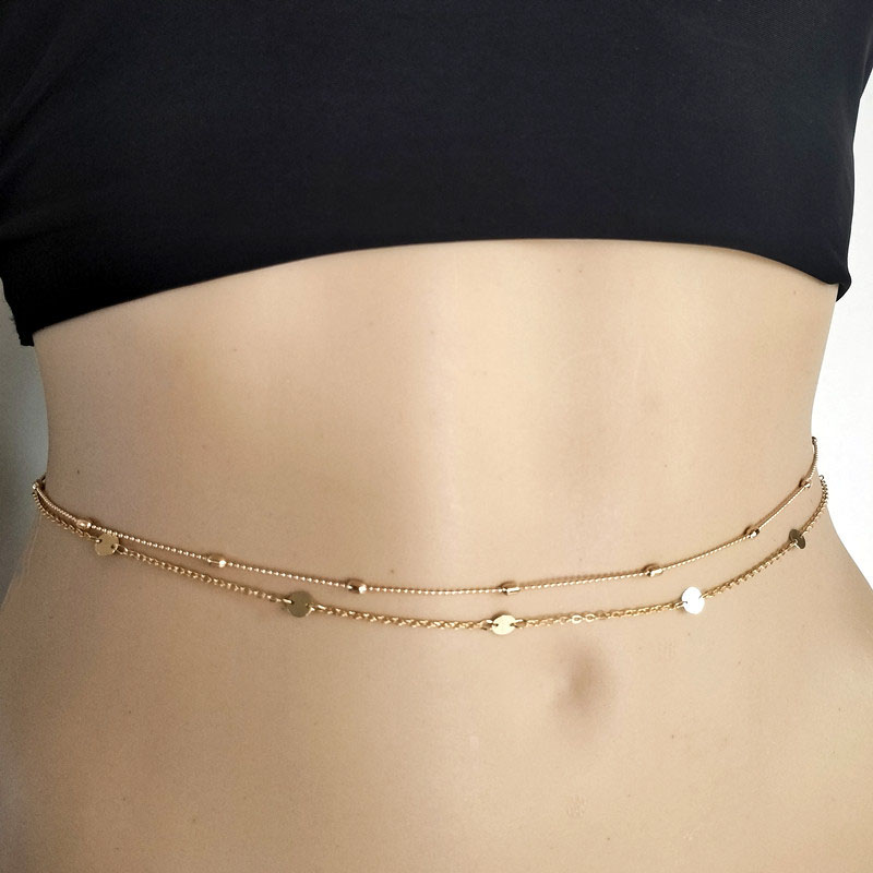 Retro Sexy Fashion Set Body Chain Double Layer Geometric Round Piece Metal Waist Chain Suppliers