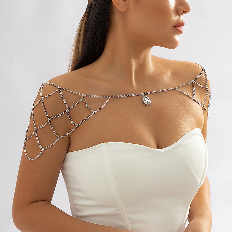 Simple Hollow Rhinestone Body Chain Mesh Droplet Tassel Shoulder Chain Vendors
