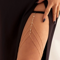 Sexy Beach Imitation Pearl Body Chain Simple Stretch Star Rhinestone Tassel Thigh Chain Suppliers