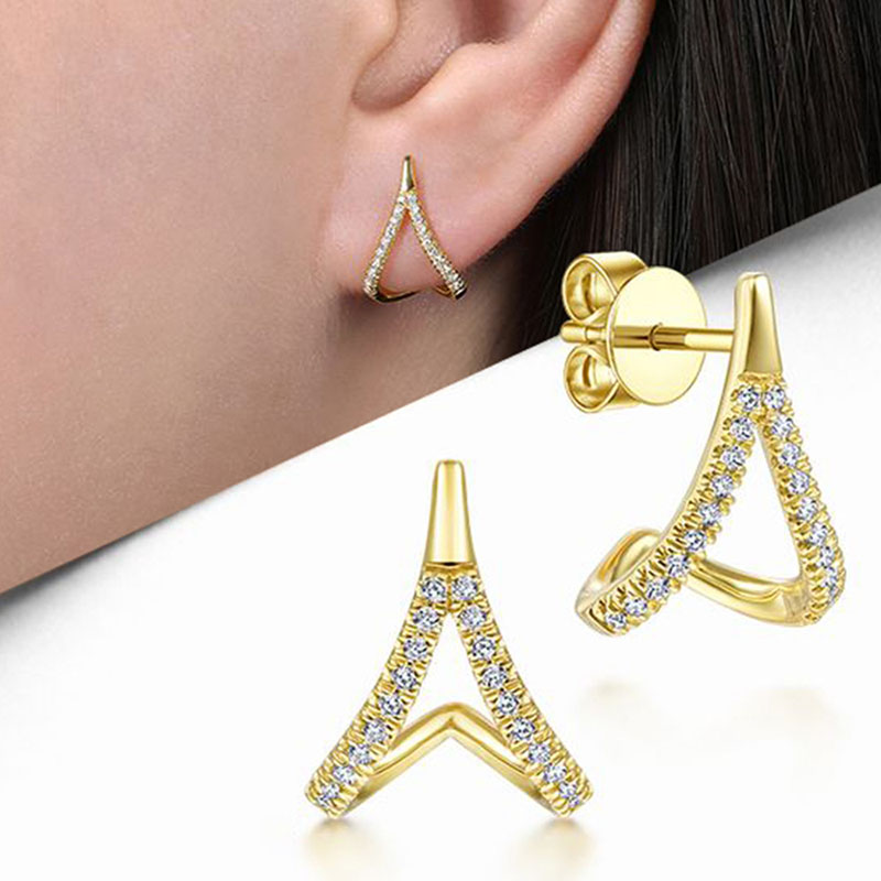 Wholesale French Geometric Minimalist Design A Word Micro-set Droplet Fashion Earrings