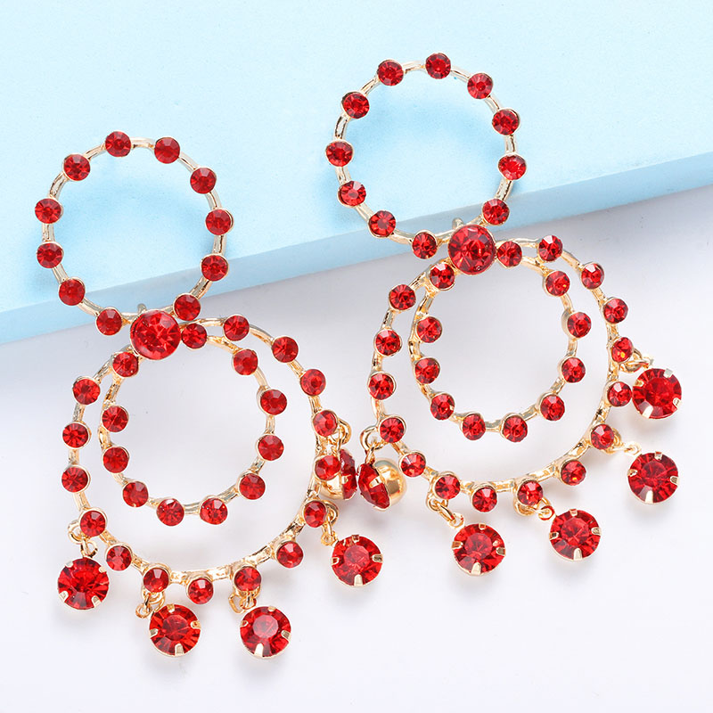 Exaggerated Fashion Colored Diamond Round Tassel Alloy With Diamond Rhinestone Earrings Distributors
