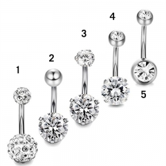 Five Piece Stainless Steel Zircon Steel Color Belly Button Ring Set Supplier