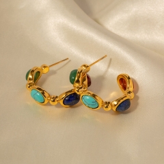 18k Gold Plated And Natural Stone C-shaped Stainless Steel Earring Distributors
