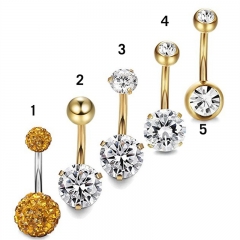 Five-piece Stainless Steel Zirconia Gold Belly Button Ring Set Supplier