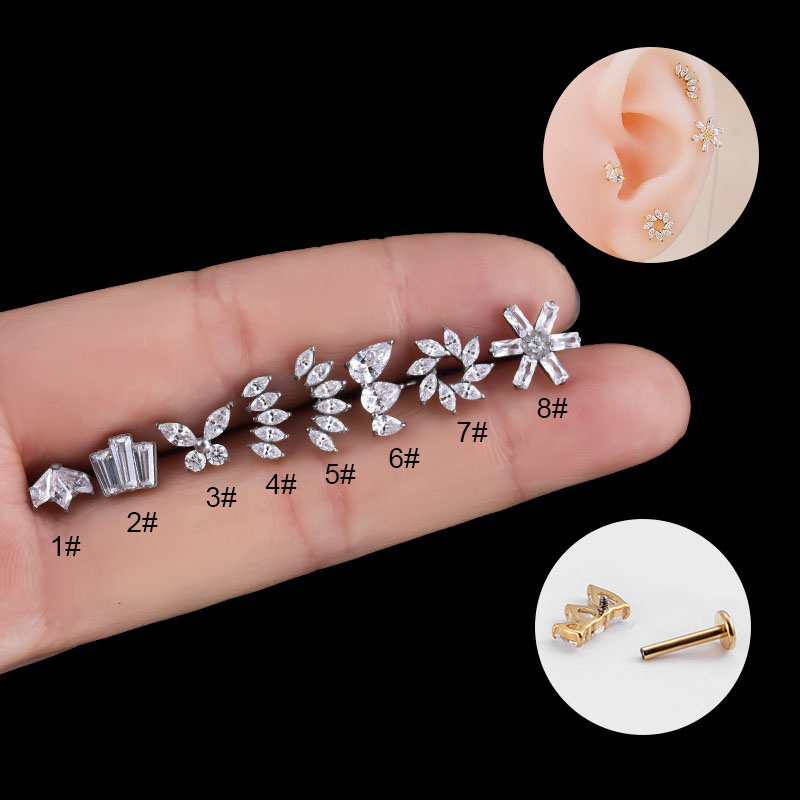 Titanium Inner Tooth Lip Stud Bar With Zirconia Fashion Crown Butterfly Wreath Cartilage Pierced Earrings Distributors