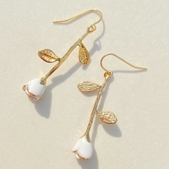 Wholesale French Romantic Rose Branches And Leaves Long Earrings