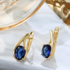 Wholesale Oval Treasure Blue Zirconia Copper Gold-plated Earrings