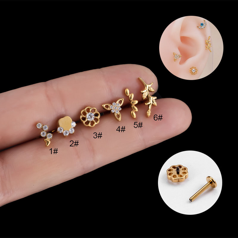 Titanium Inner Tooth Lip Stud Bar With Zirconia Fashion Leaf Flower Cartilage Pierced Earrings Distributors