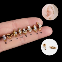 Tooth And Lip Stud Rod Titanium Inlaid Zirconia Love Crown Cartilage Piercing Earrings Distributors