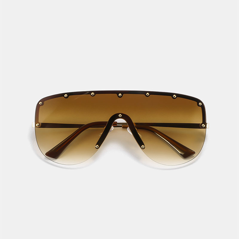 Wholesale Large Frame Riveted Metal Rimless Fashion Punk Sunglasses