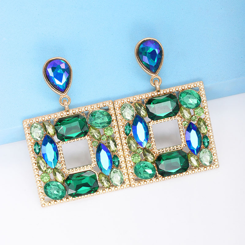 Geometric Alloy With Diamond Glass Stone Colorful Fashion Earrings Distributors