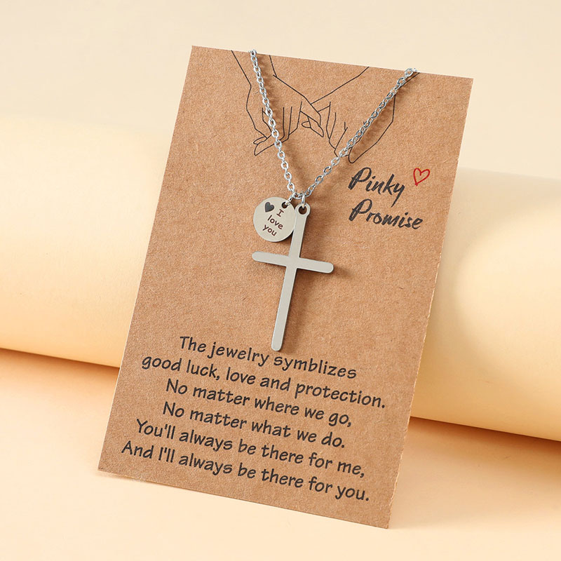 Crucifix Couple Stainless Steel Laser Engraved Pendant Card Necklace Distributors