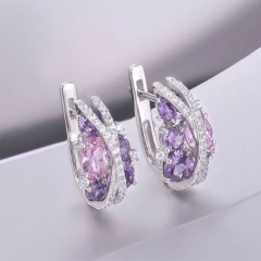 Pink Zirconia Vintage Double Layer X-shaped Hollow Earrings Distributors