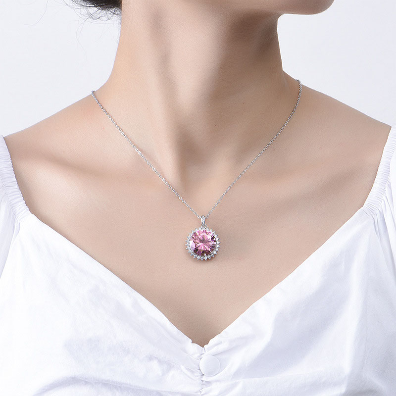 Copper Plated White Gold Micro-set Pink Diamond Pendant Necklace Distributors
