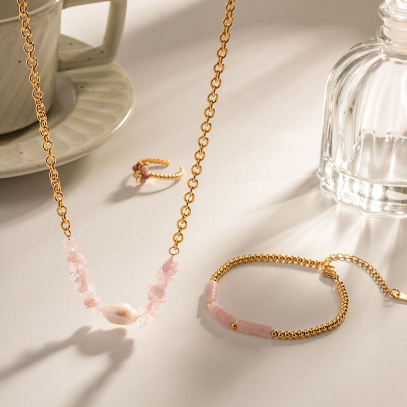 18k Gold Pink Crystal Baroque Pendant Necklace In Titanium Steel Distributors